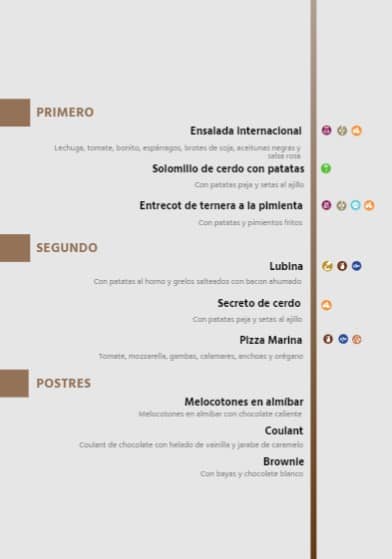 Comprar con confianza Menu con alergenos